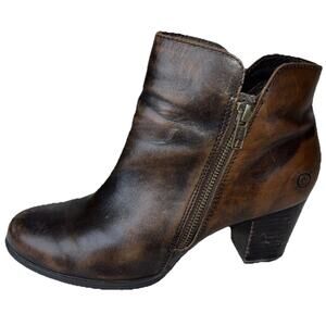 Born Boots Womens 8.5 Brown Leather Classic Zip Up Block Heels Ankle Shoe Career